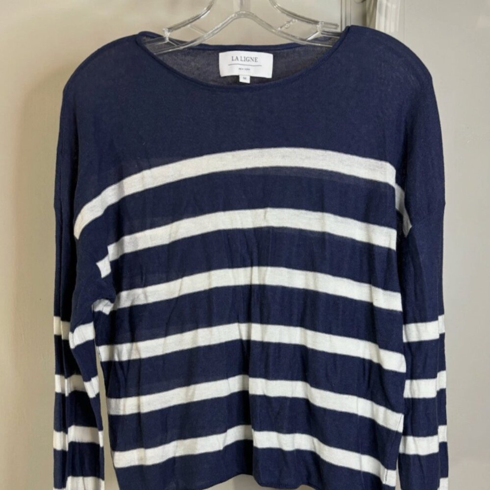 La Ligne Navy & White Striped Tencel & Linen Sweater